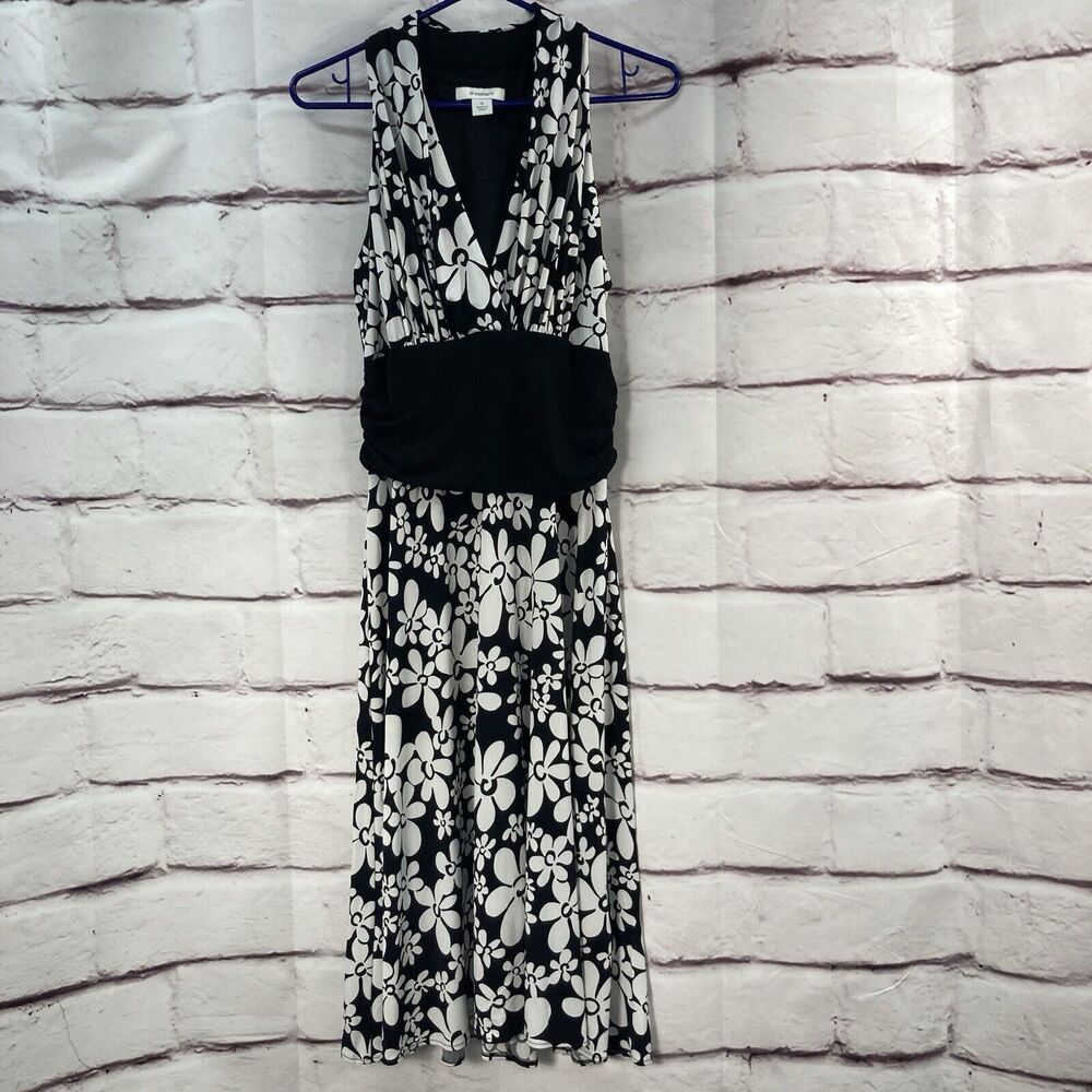Dressbarn Dress Black & White Sleeveless Print  Maxi Size 12V Neck Stretch Long